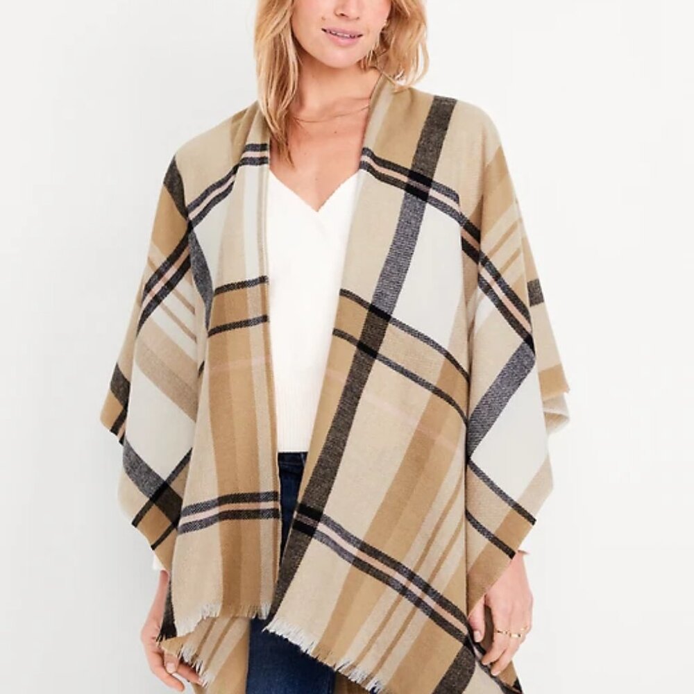 NWT Old Navy Flannel Tan Poncho one size fits all